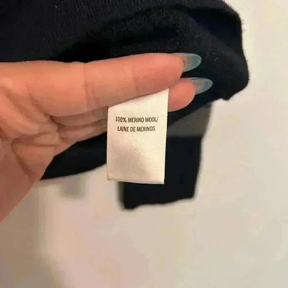 Theory Womens Merino Wool Knit Sweater Size XL Navy Blue Long Sleeve Striped - Picture 3 of 4